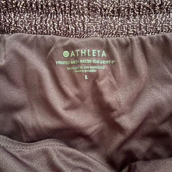 Athleta Purple Printed Mesh Racer Run 4" Lined Midrise Shorts Size Large EUC - Picture 5 of 8